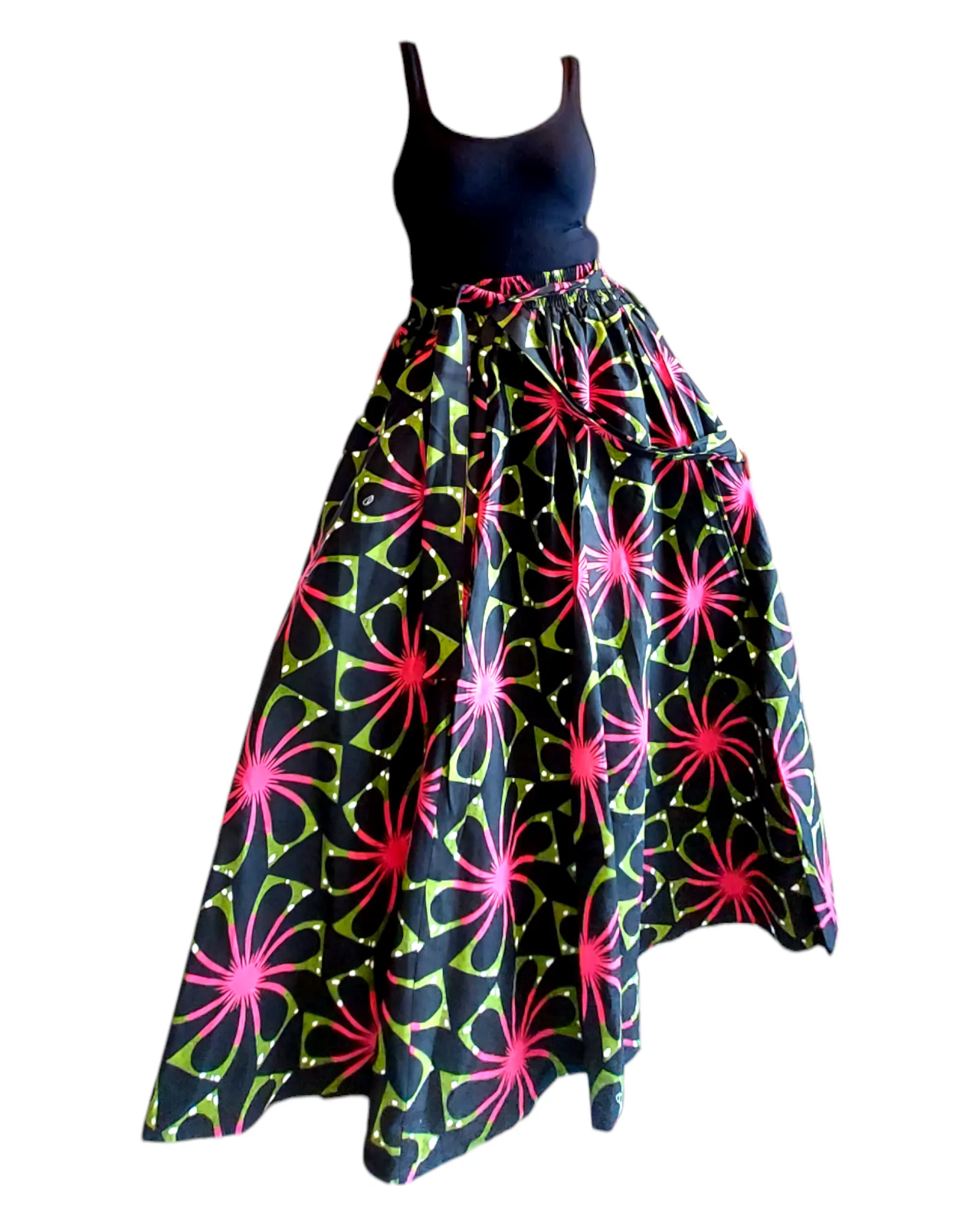 7001- Women Long Maxi Skirt-Black/Pink