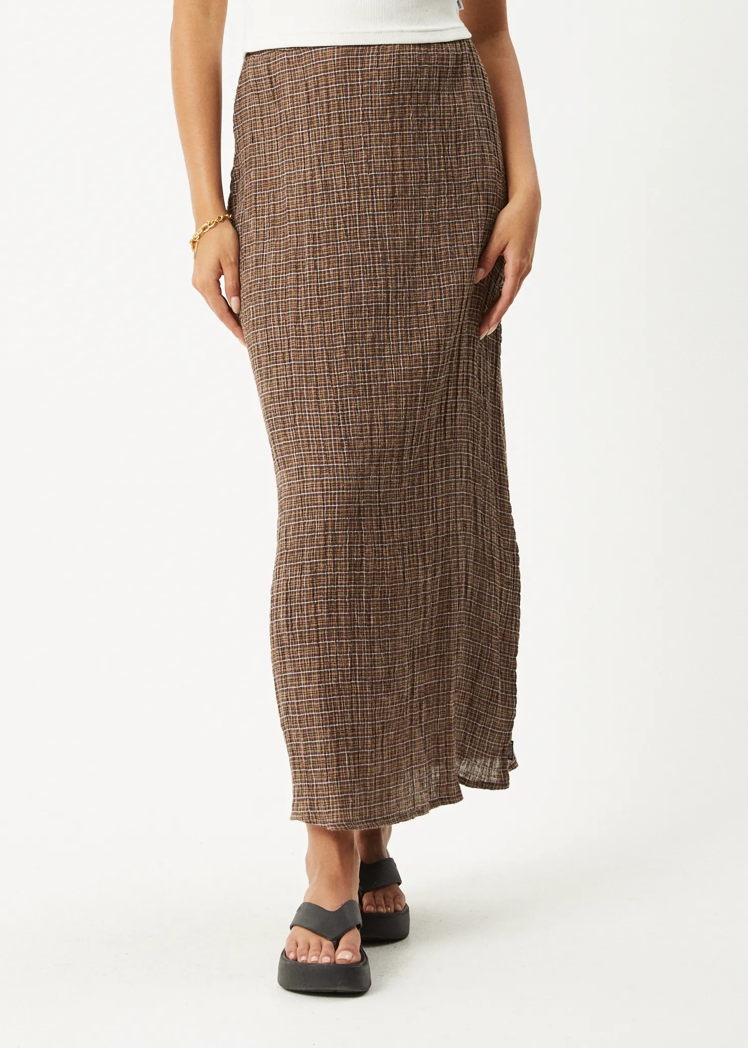 AFENDS Womens Hometown - Seersucker Check Skirt - Coffee