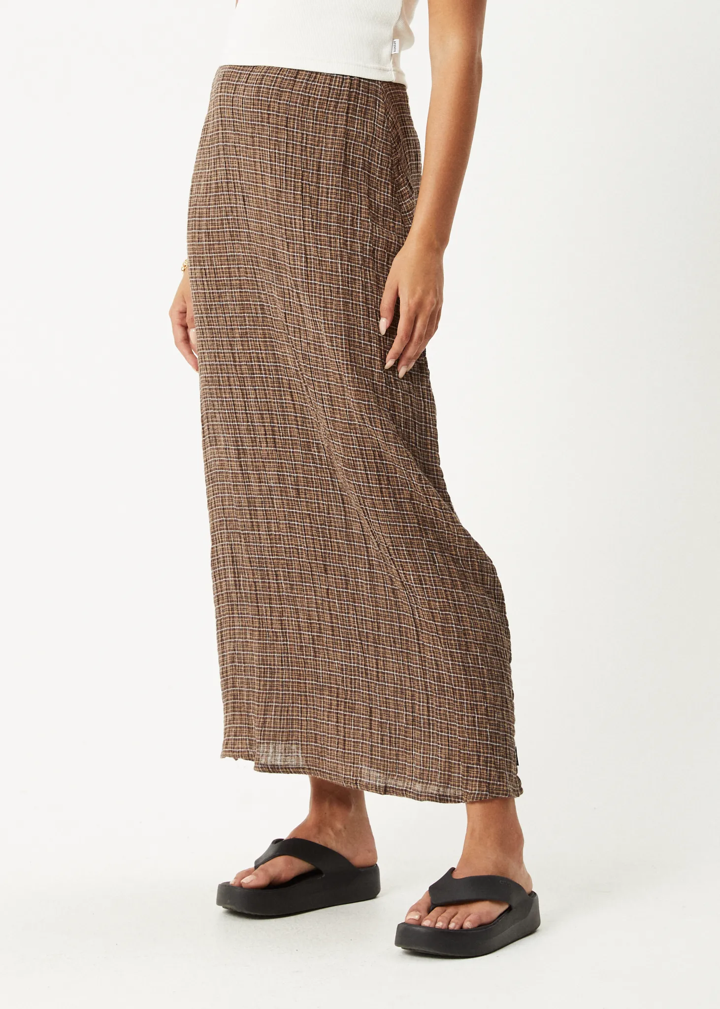 AFENDS Womens Hometown - Seersucker Check Skirt - Coffee
