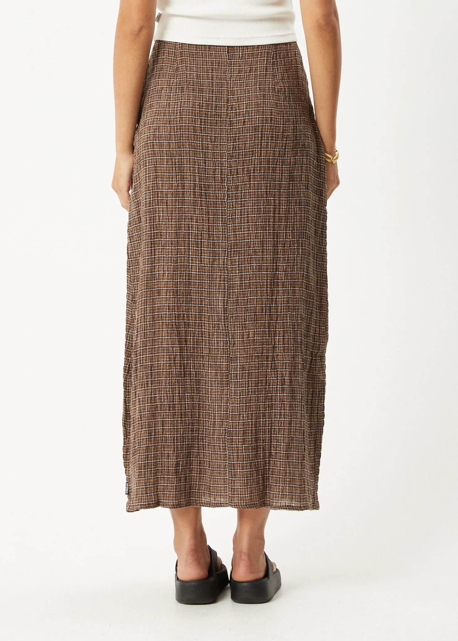 AFENDS Womens Hometown - Seersucker Check Skirt - Coffee