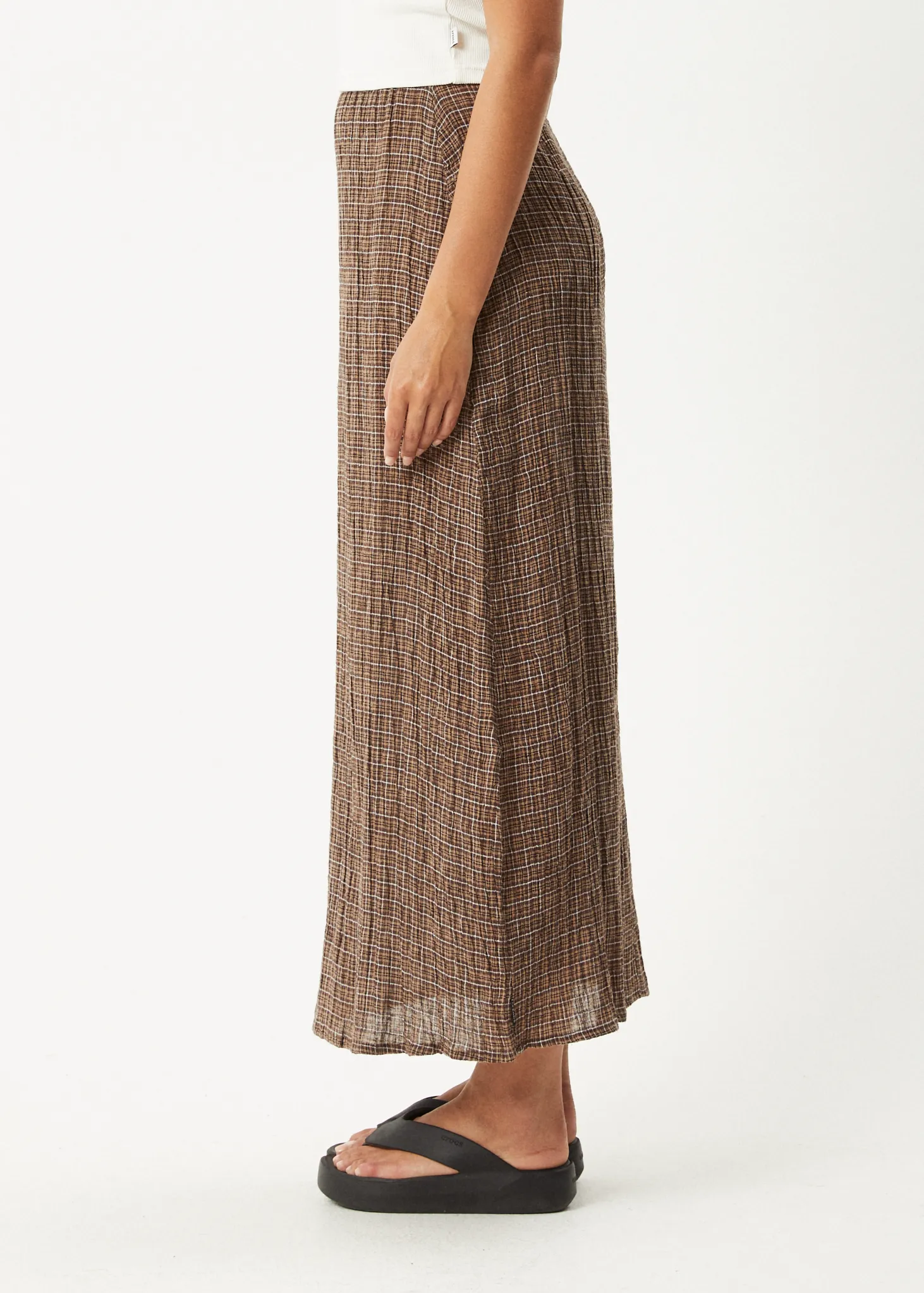 AFENDS Womens Hometown - Seersucker Check Skirt - Coffee