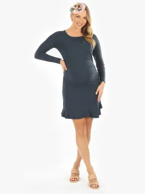 Alethea Teal Long Sleeve Maternity Frilled End Bodycon Dress
