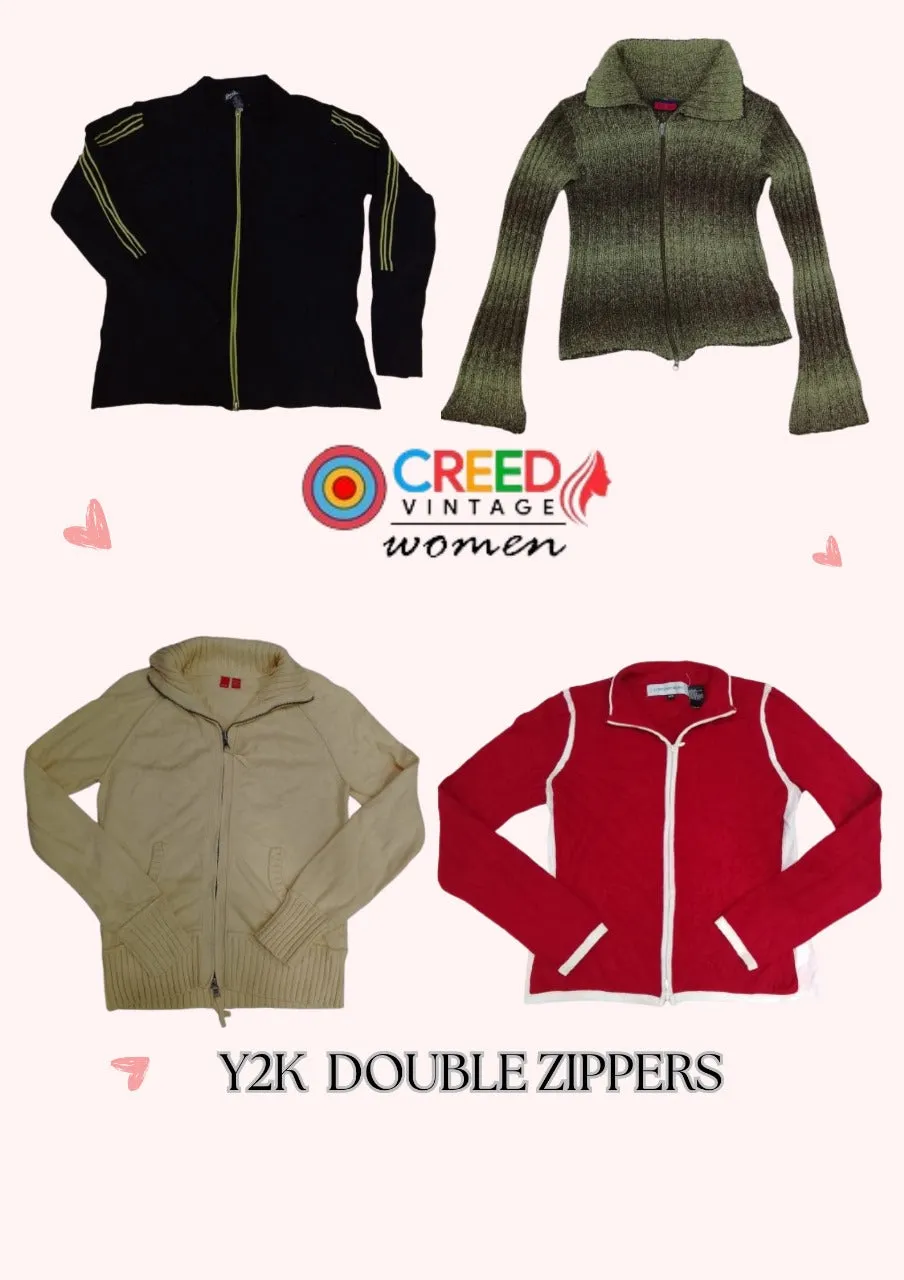 CR2785 Y2K Double Zipper Cardigans - 12 Pcs