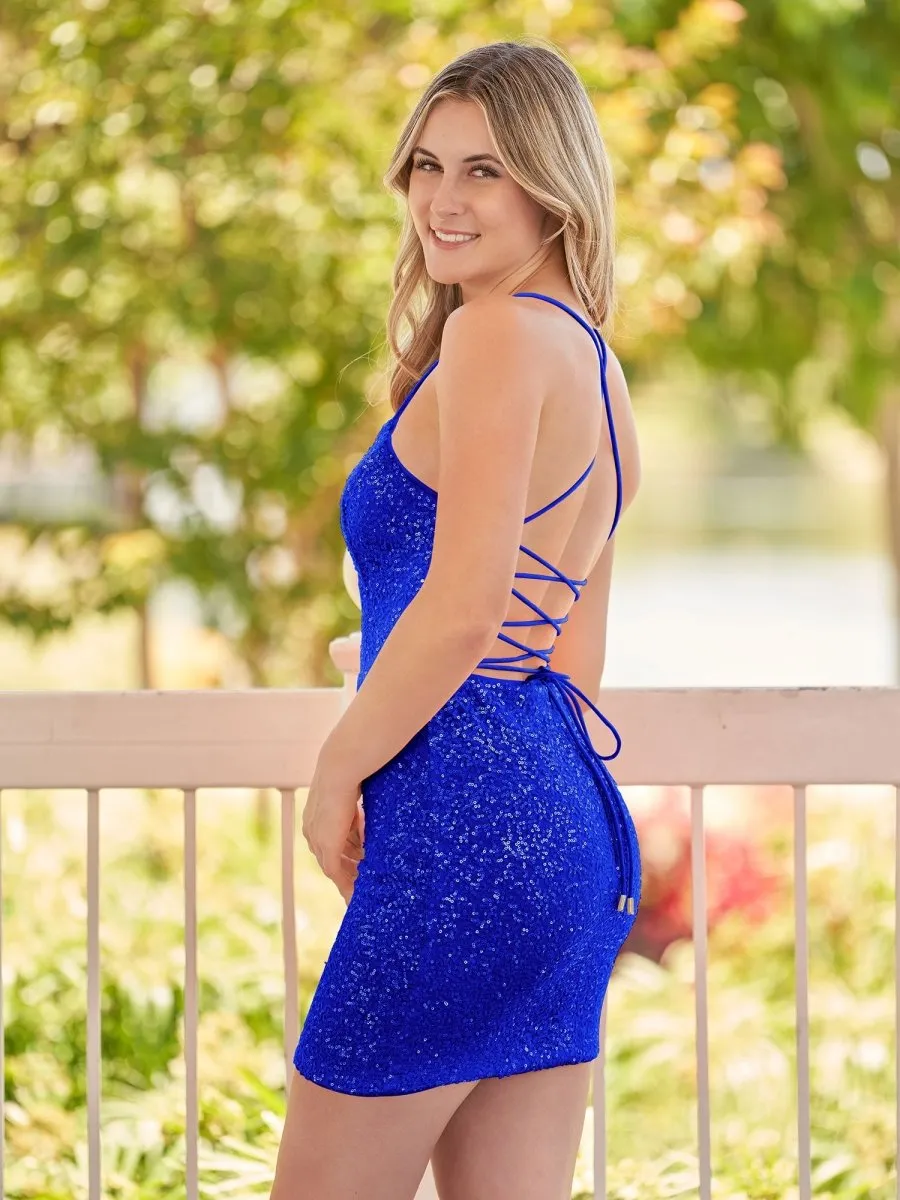 Esme | Bodycon Short Orange Scoop Neck Sequins Homecoming Dress