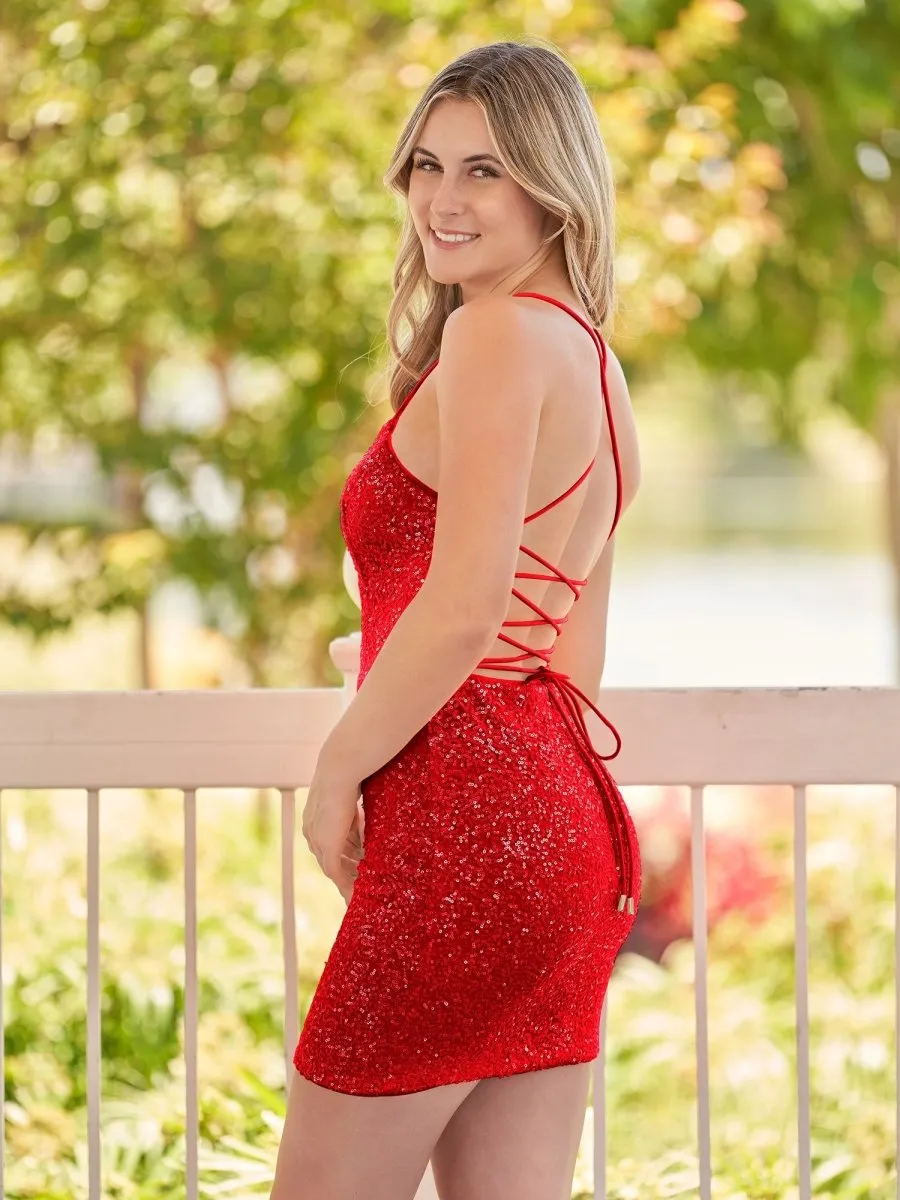 Esme | Bodycon Short Orange Scoop Neck Sequins Homecoming Dress