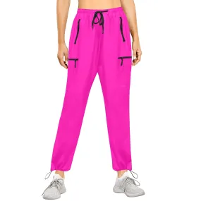 fuchsia print solid Women's Quick Dry Cargo Sweatpants (Model L65)