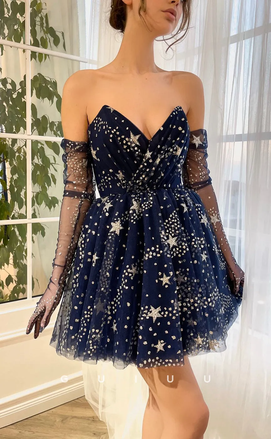 GH409 -- A Live V Neck Tulle Pleats Sparkly Short Homecoming Dress