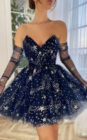 GH409 -- A Live V Neck Tulle Pleats Sparkly Short Homecoming Dress