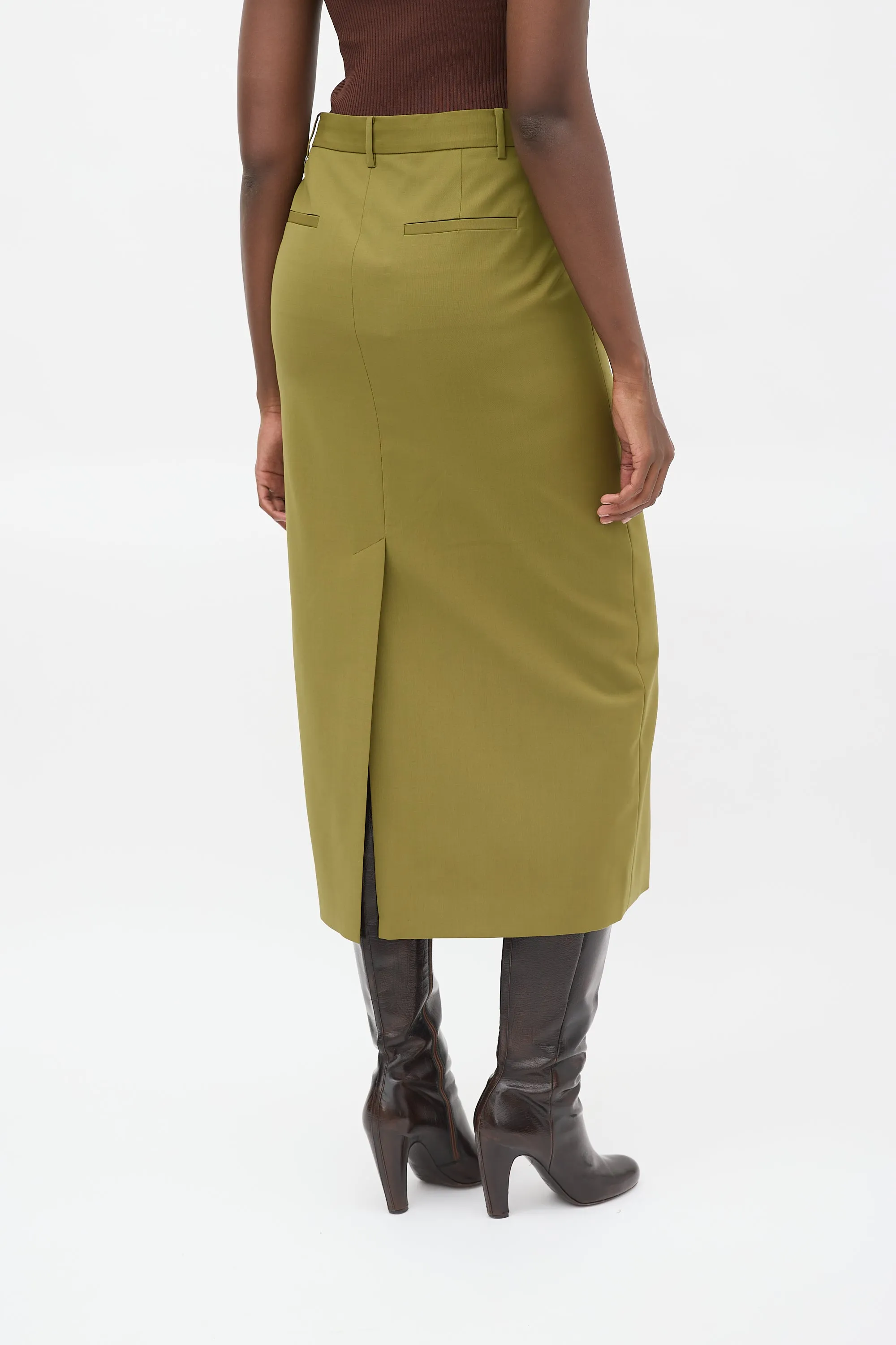 Green Tropical Wool Maxi Trouser Skirt