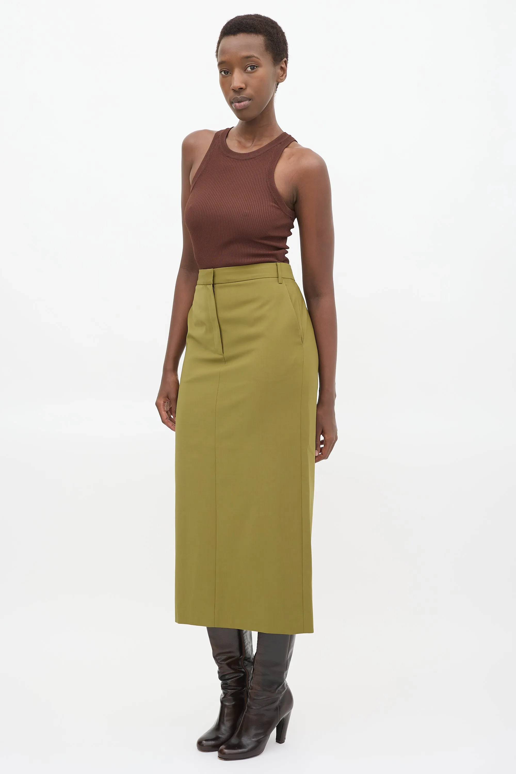 Green Tropical Wool Maxi Trouser Skirt