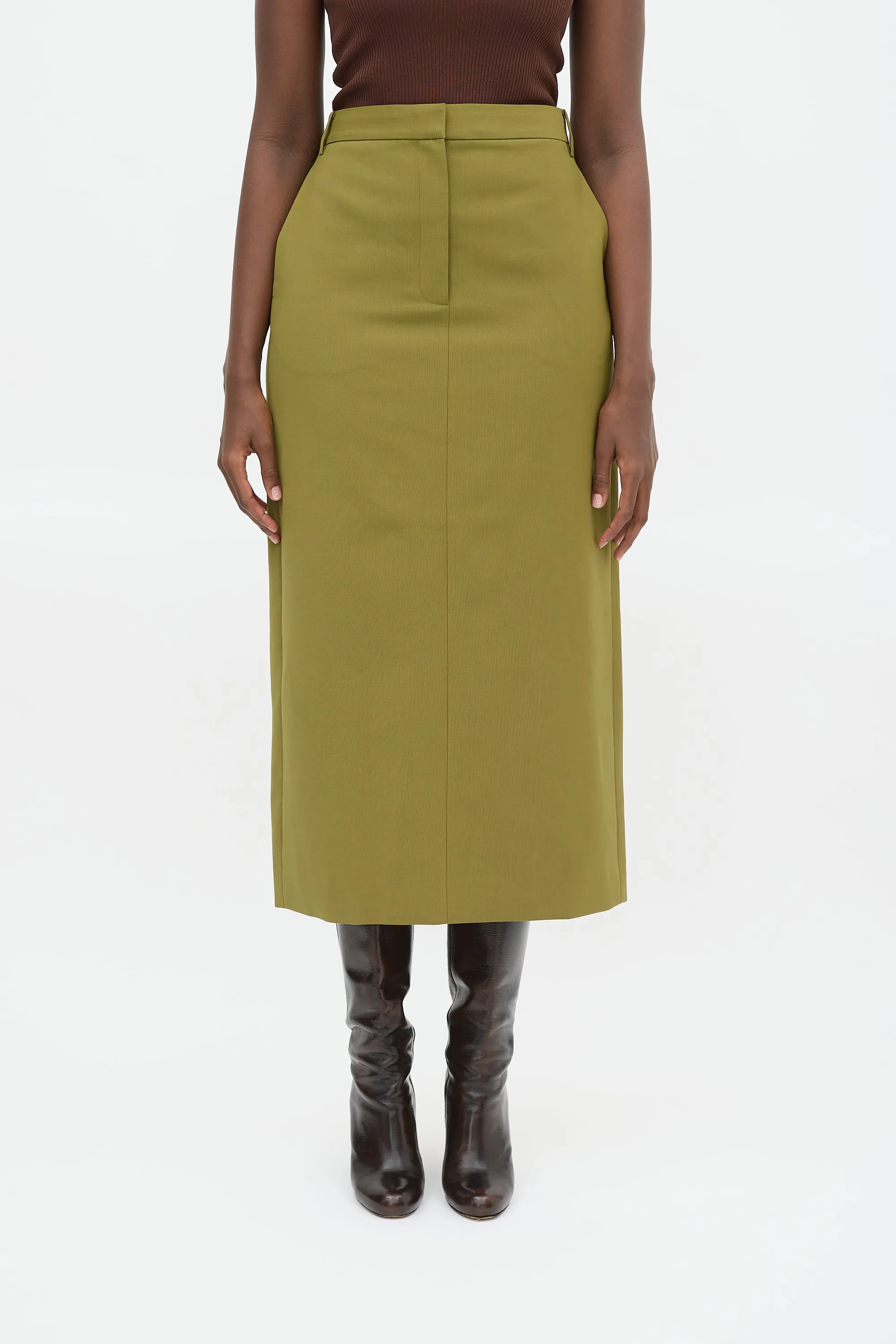 Green Tropical Wool Maxi Trouser Skirt