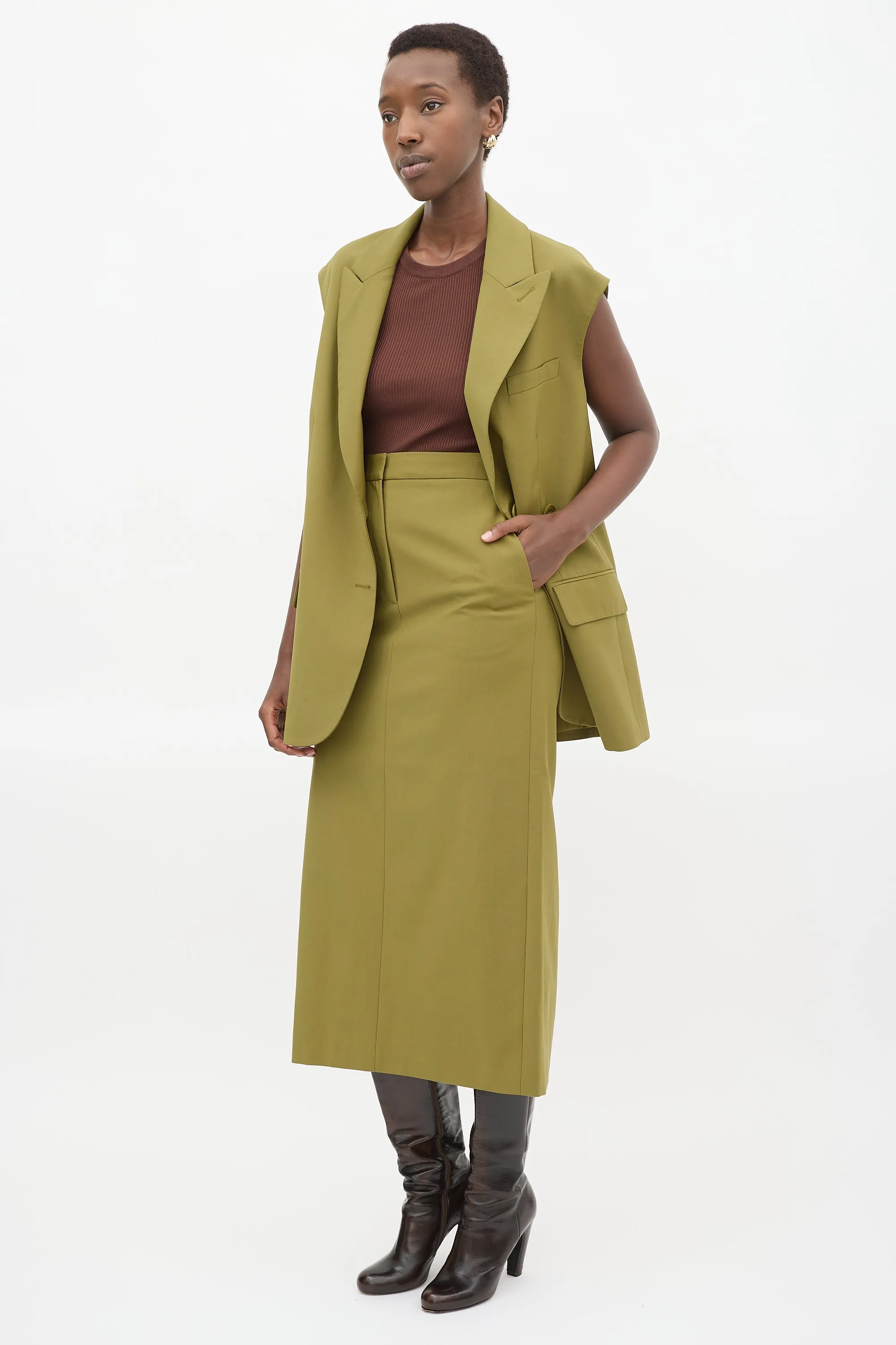 Green Tropical Wool Maxi Trouser Skirt