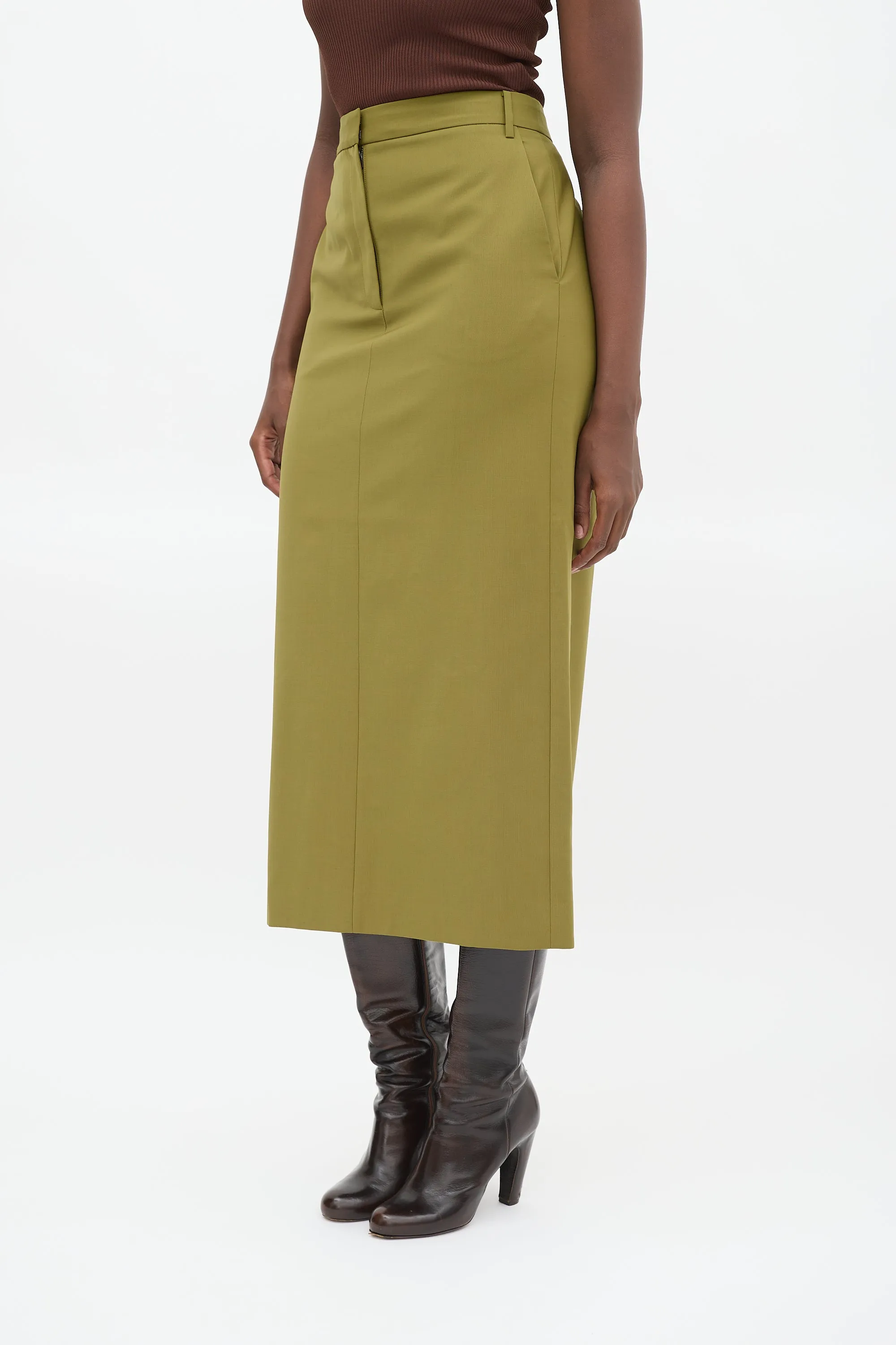 Green Tropical Wool Maxi Trouser Skirt