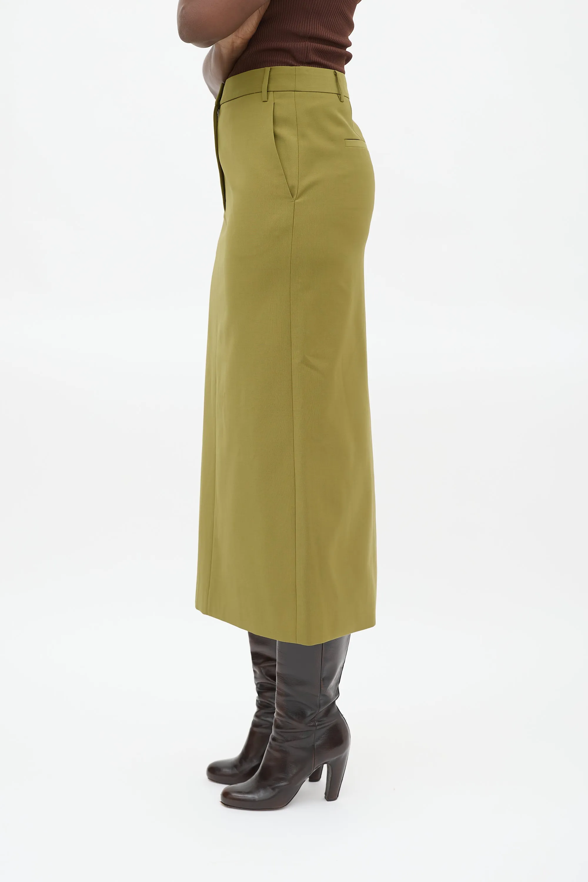 Green Tropical Wool Maxi Trouser Skirt
