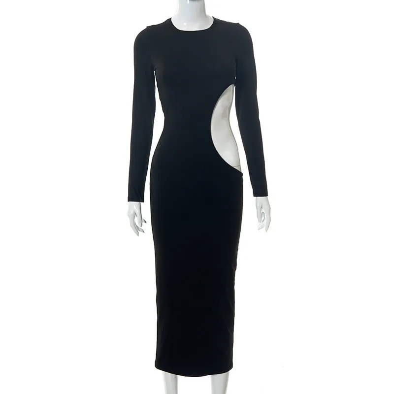 Julia Fashion - Women Sexy Hollow Out Bodycon Midi Dress