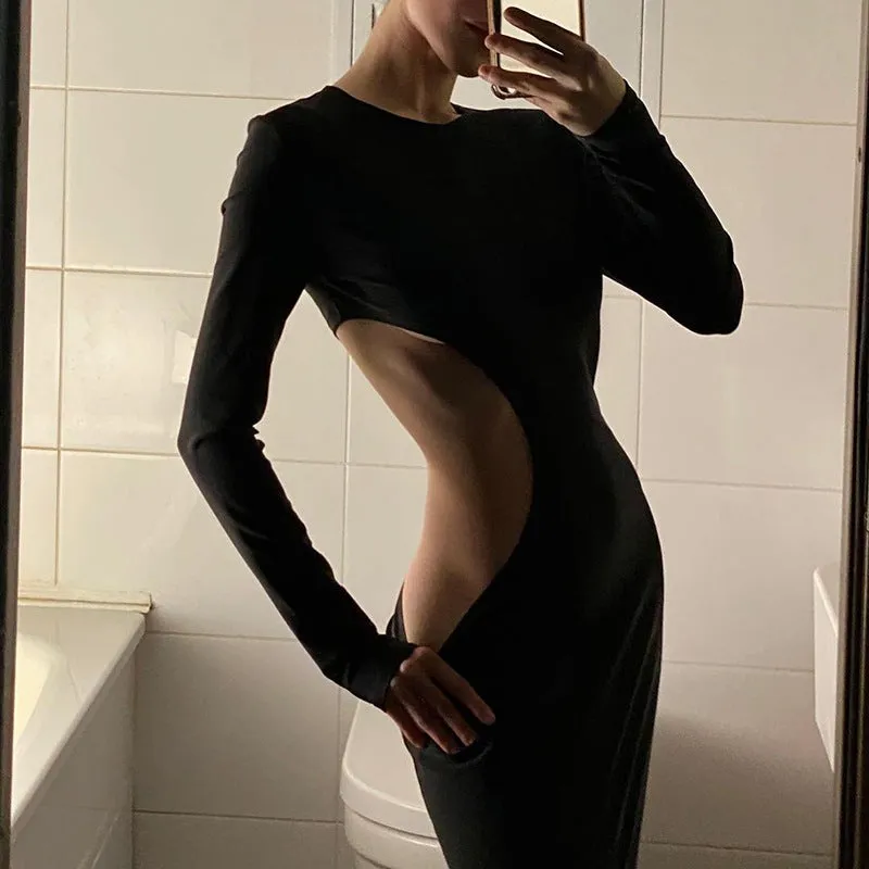 Julia Fashion - Women Sexy Hollow Out Bodycon Midi Dress