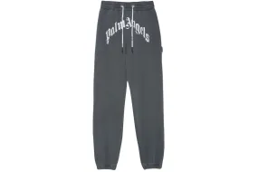 Palm Angels Curved Logo Sweatpants Black White