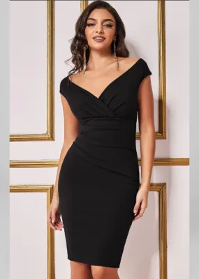 Shirley Black Bardot Pleated Dress