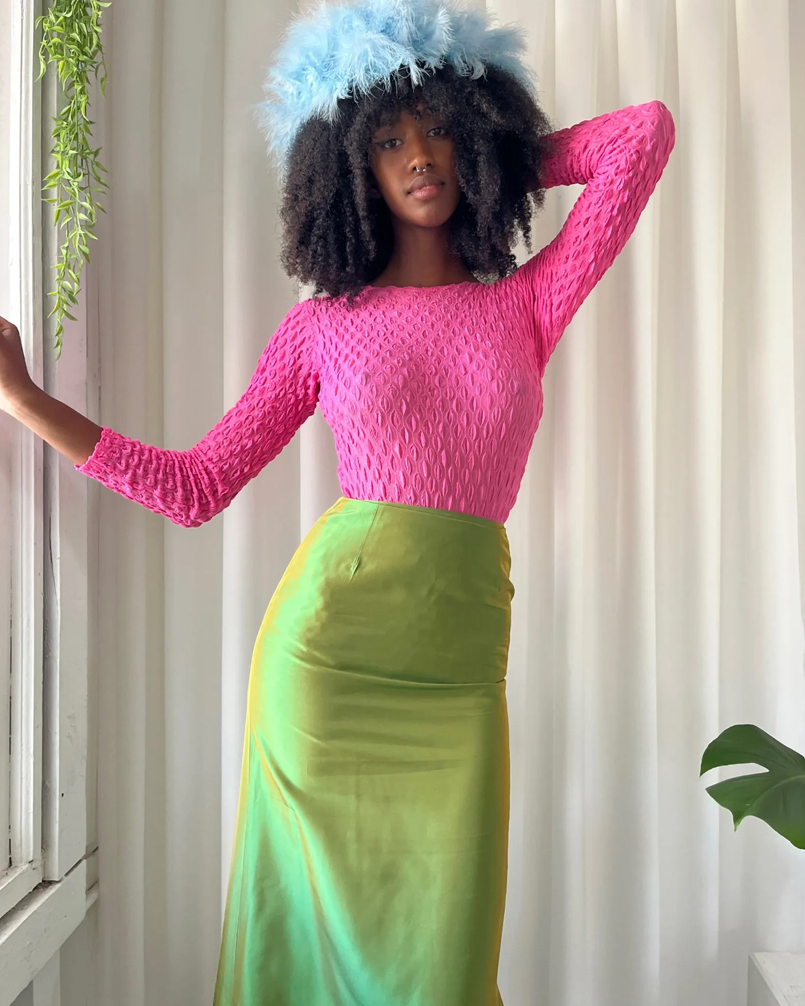 Y2K Iridescent Green Maxi Skirt | XS