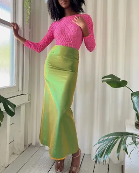 Y2K Iridescent Green Maxi Skirt | XS